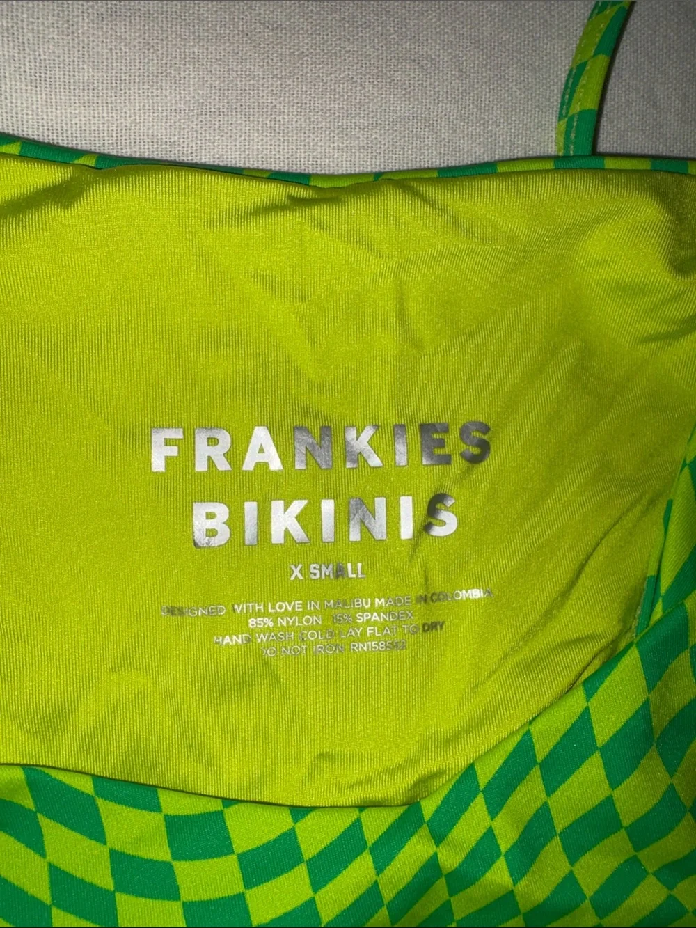 Frankies Bikinis Green Checkerboard Tie Bikini